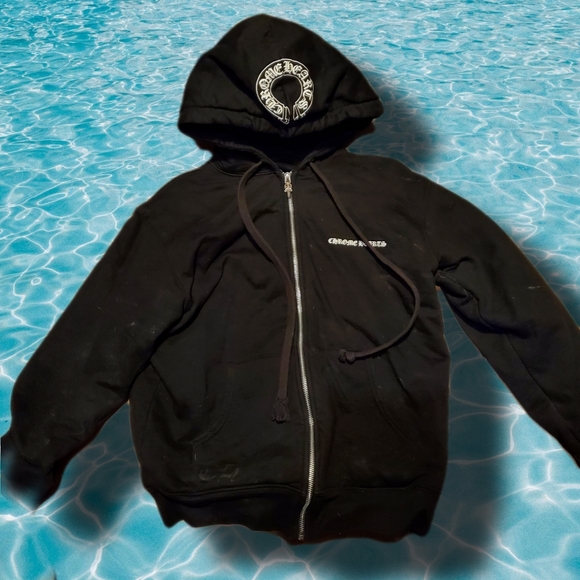 CHROME HEARTS Double Thick Thermal 'Malibu' Hoodie with Sterling Silver Zip S - Picture 2 of 11